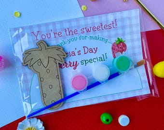 Strawberry Number Wooden Paint Kit with Magnet | DIY Kids Party Favor | Paint Your Own Strawberry Number | Strawberry Party Favor Paint Kit