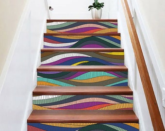 Peel and Stick Wallpaper Stair Riser Decal Removable Stickers for Stairs Cut to Order