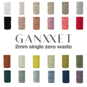 2mm single macrame cord • 24 colours • 200 meters • zero waste soft recycled cotton • ganxxet, fibre art, macrame, diy + craft supplies