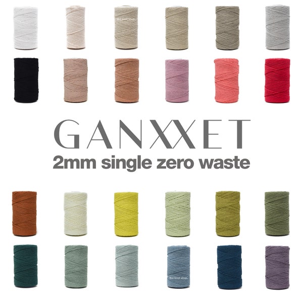 2mm single macrame cord • 200 meters • 24 unique colours • ganxxet zero waste soft recycled cotton • fibre art, diy + craft supplies