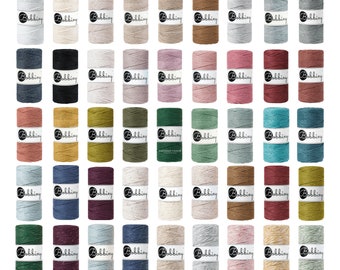 3mm single macrame cord • 79 colours • 5, 10, 25, 50, 100 meters • premium soft recycled cotton • fibre art, macrame, diy + craft supplies