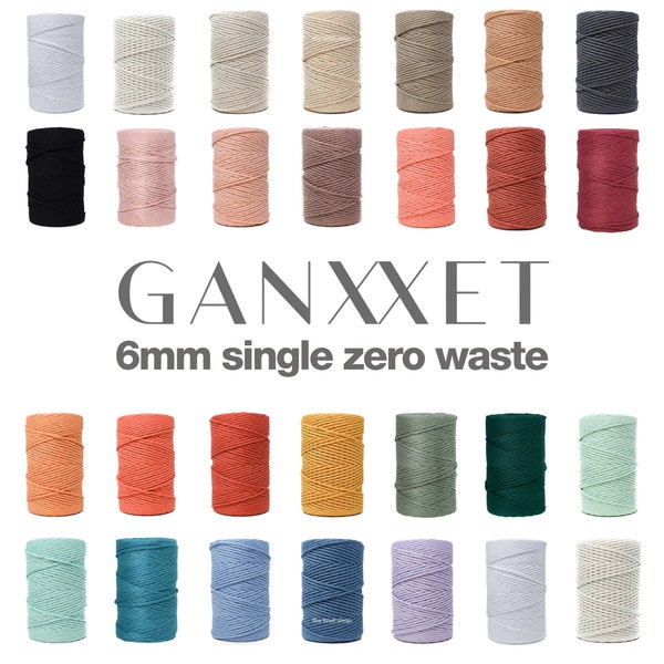 6mm single macrame cord • 305 meters • 27 unique colours • ganxxet zero waste soft recycled cotton • fibre art, diy + craft supplies