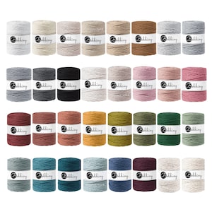 5mm 3-ply macrame cord • 65 colours • 5, 10, 25, 50 + 100 meters • premium 100% recycled cotton • fibre art, macrame, diy + craft supplies