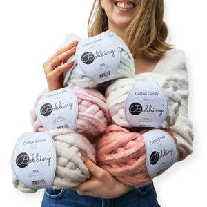 bobbiny cotton candy • 5 colours • 150 grams • soft, dreamy, fluffy recycled cotton • fibre art, macrame, weaving, diy + craft supplies