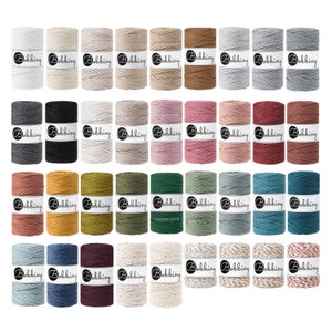 3mm 3-ply macrame cord • 75 colours • 5, 10, 25, 50 + 100 meters • premium 100% recycled cotton • fibre art, macrame, diy + craft supplies