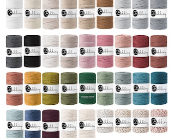 3mm 3-ply macrame cord • 5, 10, 25, 50 + 100 meters • 51 colours • high quality soft 100% recycled cotton • fibre art, diy + craft supplies