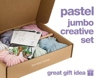 Jumbo-Kreativset Pastell • 6 x 10 Meter Spule 9 mm geflochten + 4 Anleitungen • hochwertige weiche 100 % recycelte Baumwolle • DIY-Makramee-Geschenk