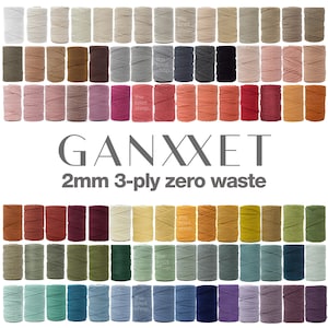 2mm 3-ply macrame cord • 90 colours • 146 meters • zero waste soft recycled cotton • ganxxet, fibre art, macrame, diy, craft supplies