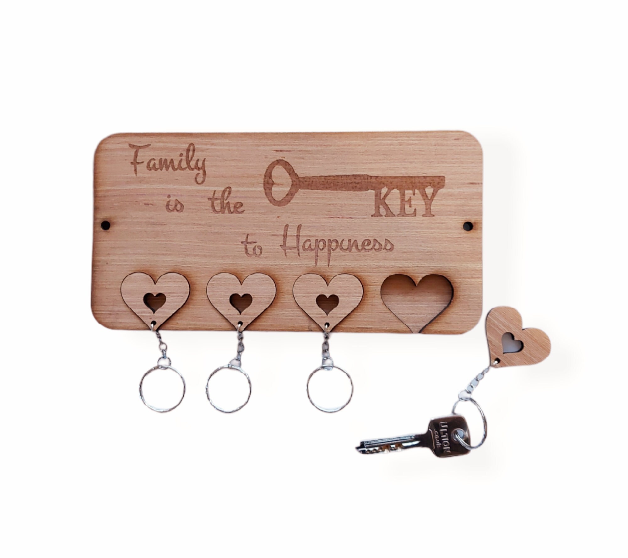 Wooden hand made key keyring holder. Family is the key to | Etsy