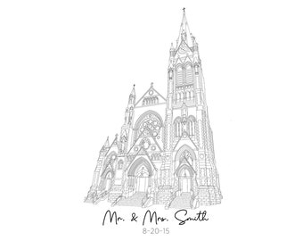 Custom St. Francis Xavier College Church Illustration Wedding Gift