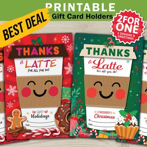 Printable Holiday Gift Card Holder, Christmas Gift Card Holder, Thanks a Latte, Teacher Gift, Friend Gift, Starbucks Latte, Dunkin Donuts