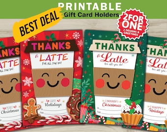 Christmas Coffee Gift Card Holder, Thanks a Latte (Digital Download)