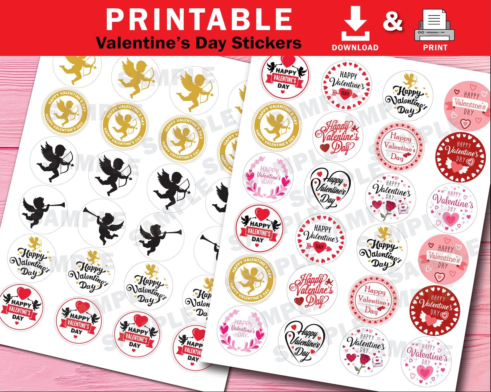 PRINTABLE Valentine's Day Stickers, Assorted Stickers, Avery Round ...