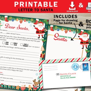 Carta a Papá Noel para imprimir, Carta infantil a Papá Noel, Papá Noel, Carta de Navidad, Carta para completar el espacio en blanco