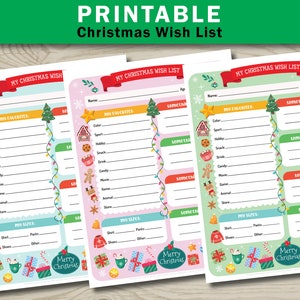 Afdrukbare kerstverlanglijst, verlanglijst voor kinderen, verlanglijsten, direct downloaden