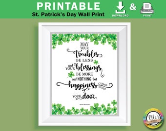 Irish Blessing Print, St. Patrick's Day Clover Wall Art (Digital Download)
