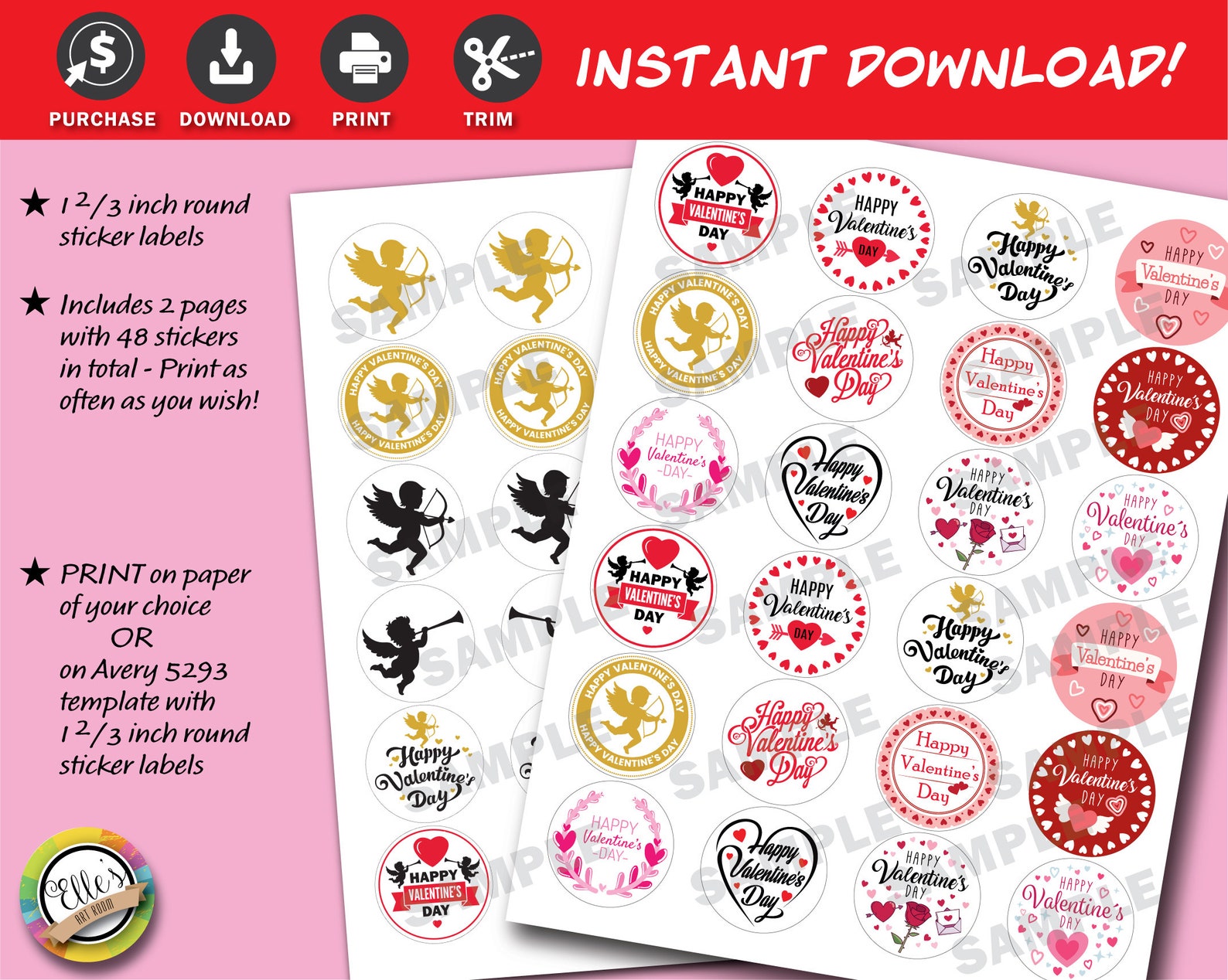 PRINTABLE Valentine's Day Stickers, Assorted Stickers, Avery Round ...