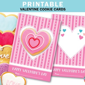 Printable Valentine&#39;s Day Cookie Card, Hearts Cookie Card, Instant download, Valentine&#39;s Day, Personalized Card, Pink Cookie Card Print
