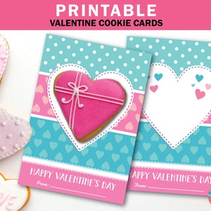Printable Valentine&#39;s Day Cookie Card, Hearts Cookie Card, Instant download, Valentine&#39;s Day, Personalized Card, Pink Cookie Card Print