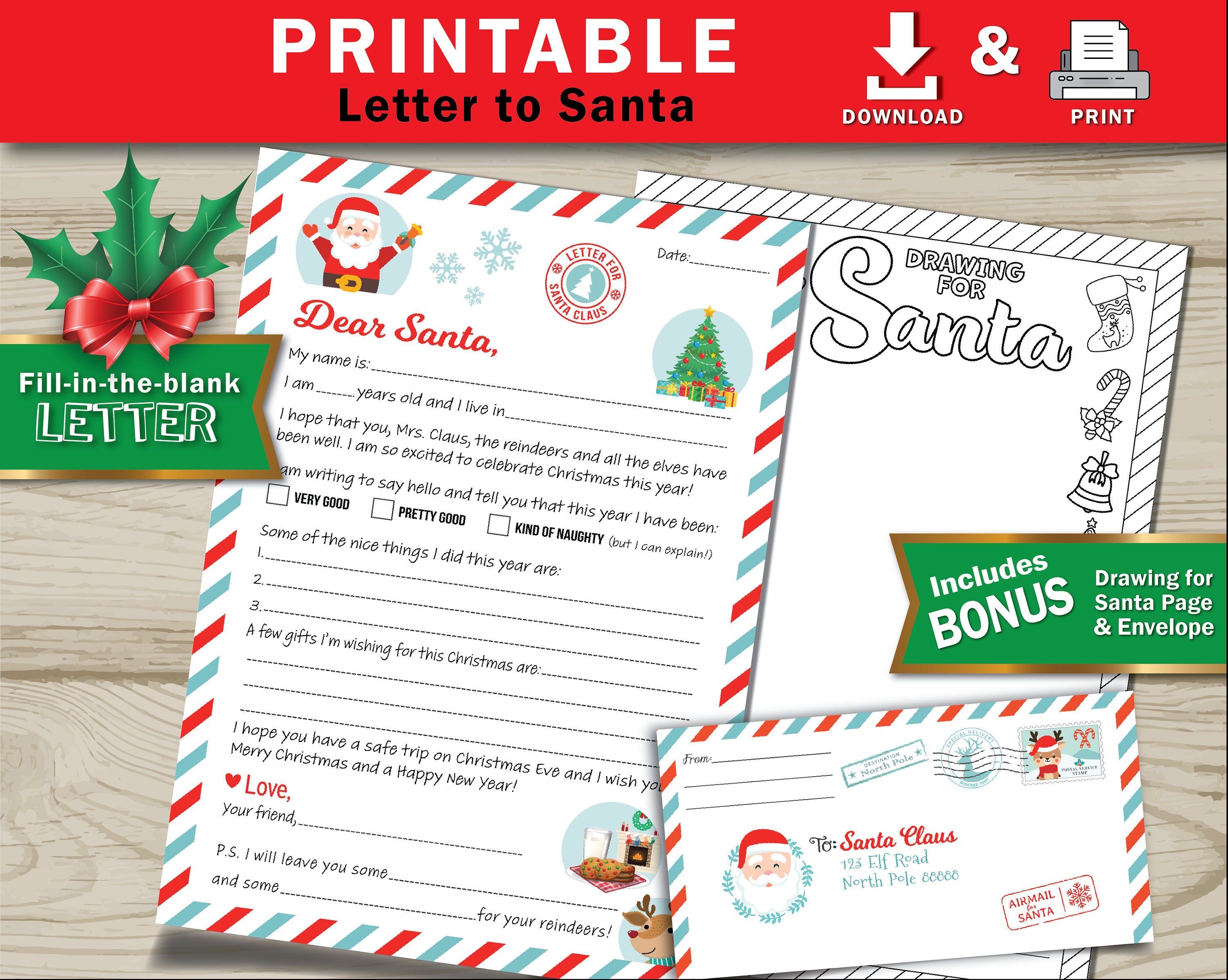 Letter to Santa Kit, Kids Christmas Activity, North Pole Mail
