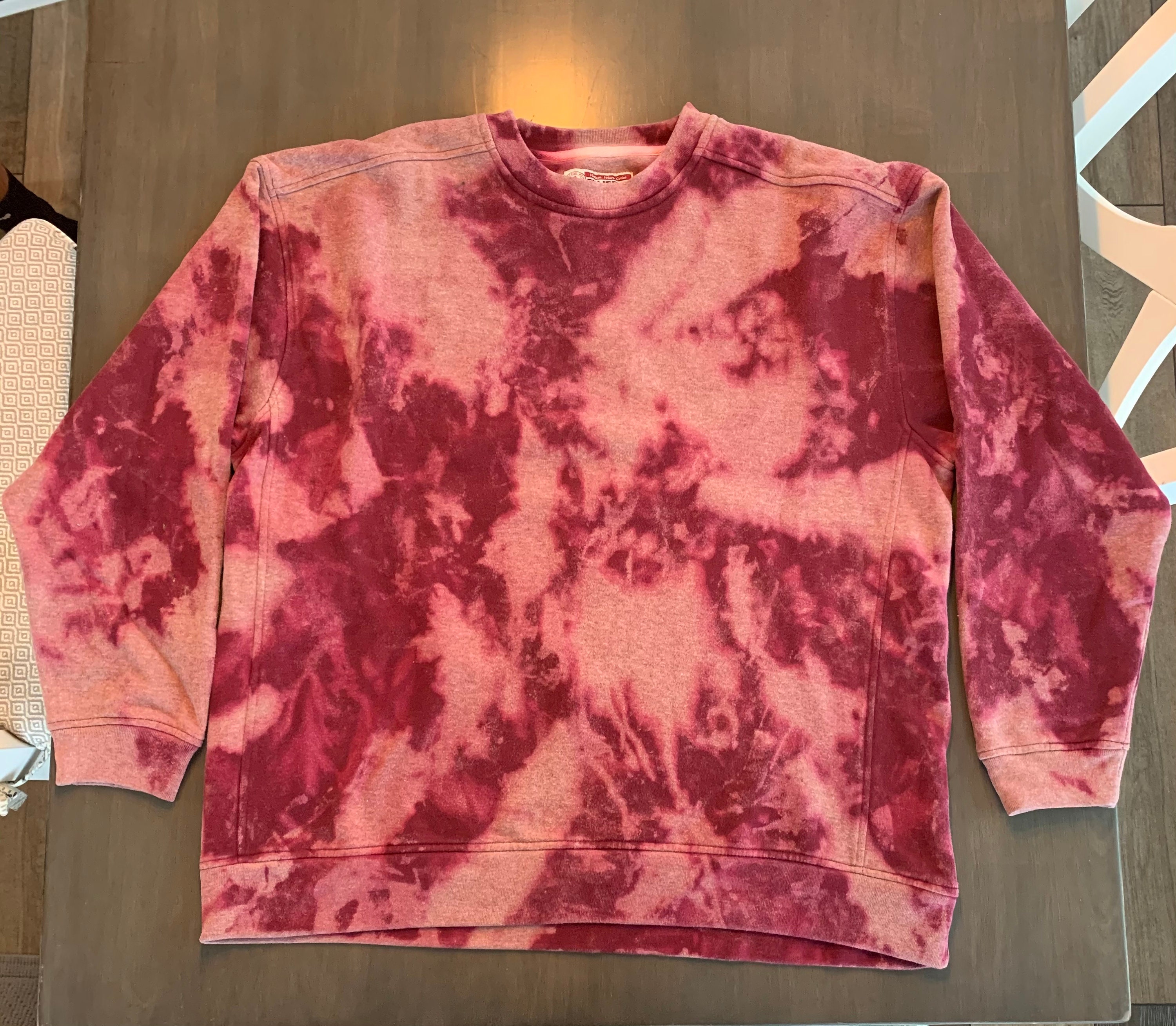 Maroon Bleach Dyed Crew Neck Etsy