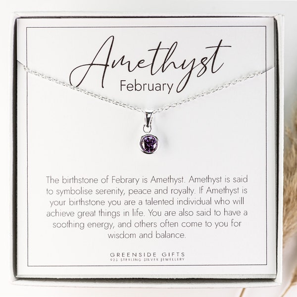 Februar Geburtsstein Halskette, Amethyst Halskette, personalisierte Halskette, Geburtsmonat Halskette, Geburtstagsgeschenk für Sie, Geburtstagsgeschenk für Frauen