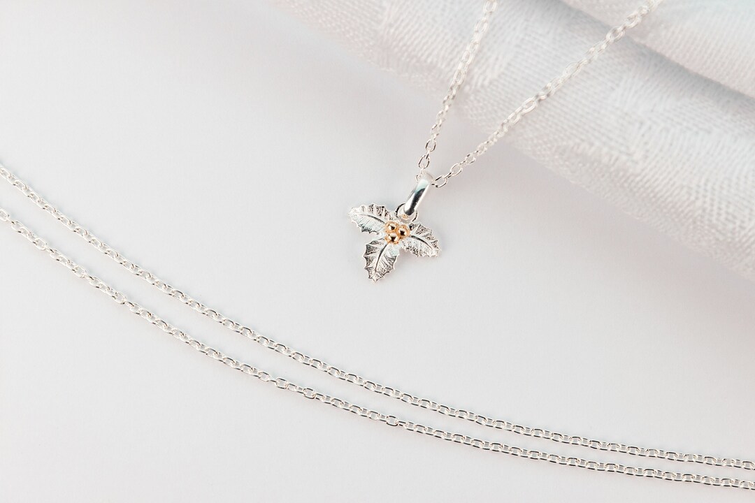 December Birth Flower Necklace, Holly Necklace, Personalised Necklace ...