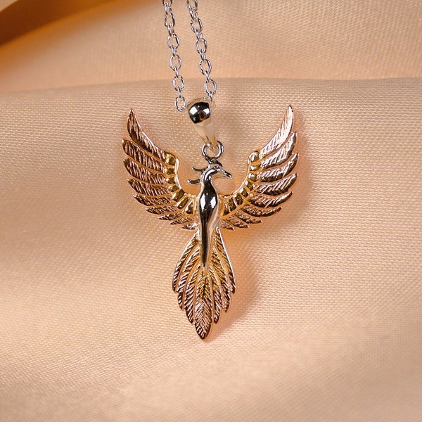 Phoenix Necklace | 925 Sterling Silver | Personalised Initial | Solid Jewellery | Custom Gift | Pendant | Positivity Friend Rebirth Strength