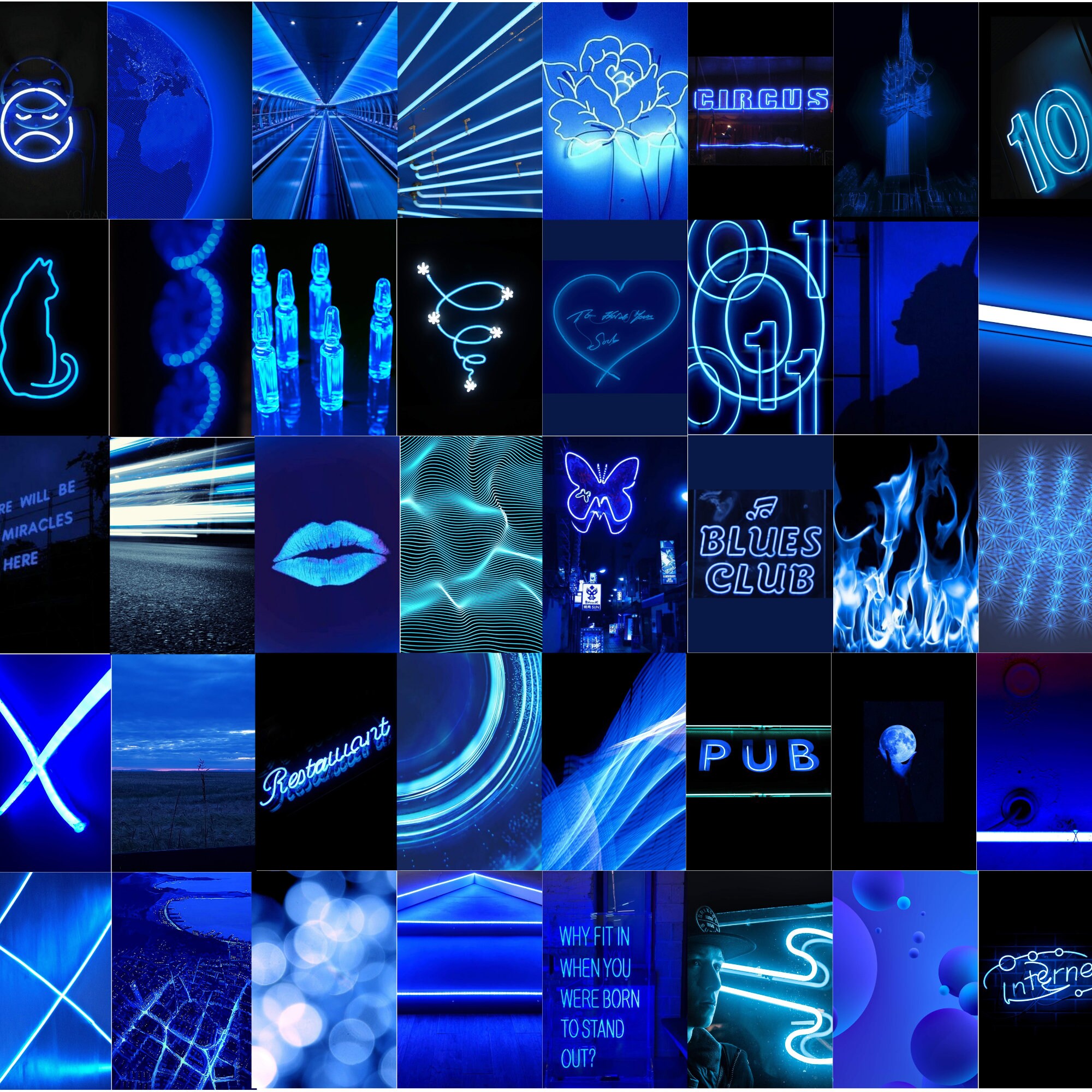 Electric Neon Blue Wall Collage 50 photos Room Aesthetic Etsy