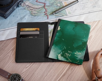 Emerald & Gold Marble Passport Cover