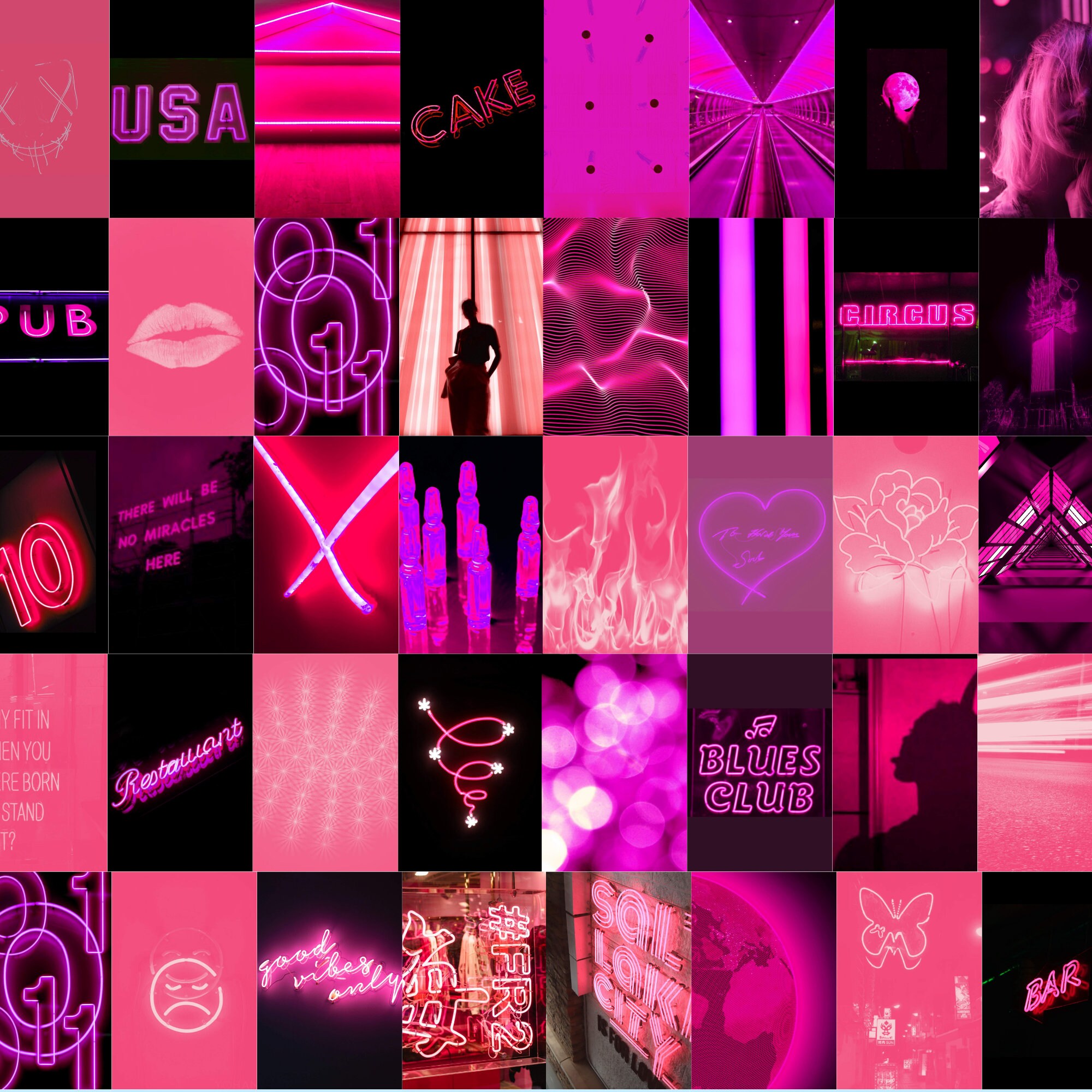 Neon Pink Wall Collage 50 photos Room Aesthetic Wall Art Etsy