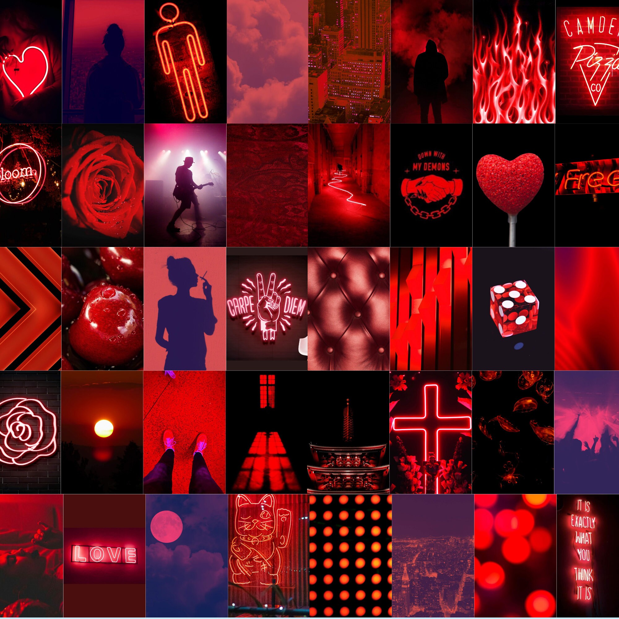 Neon Red Wall Collage 50 photos Room Aesthetic Wall Art Etsy