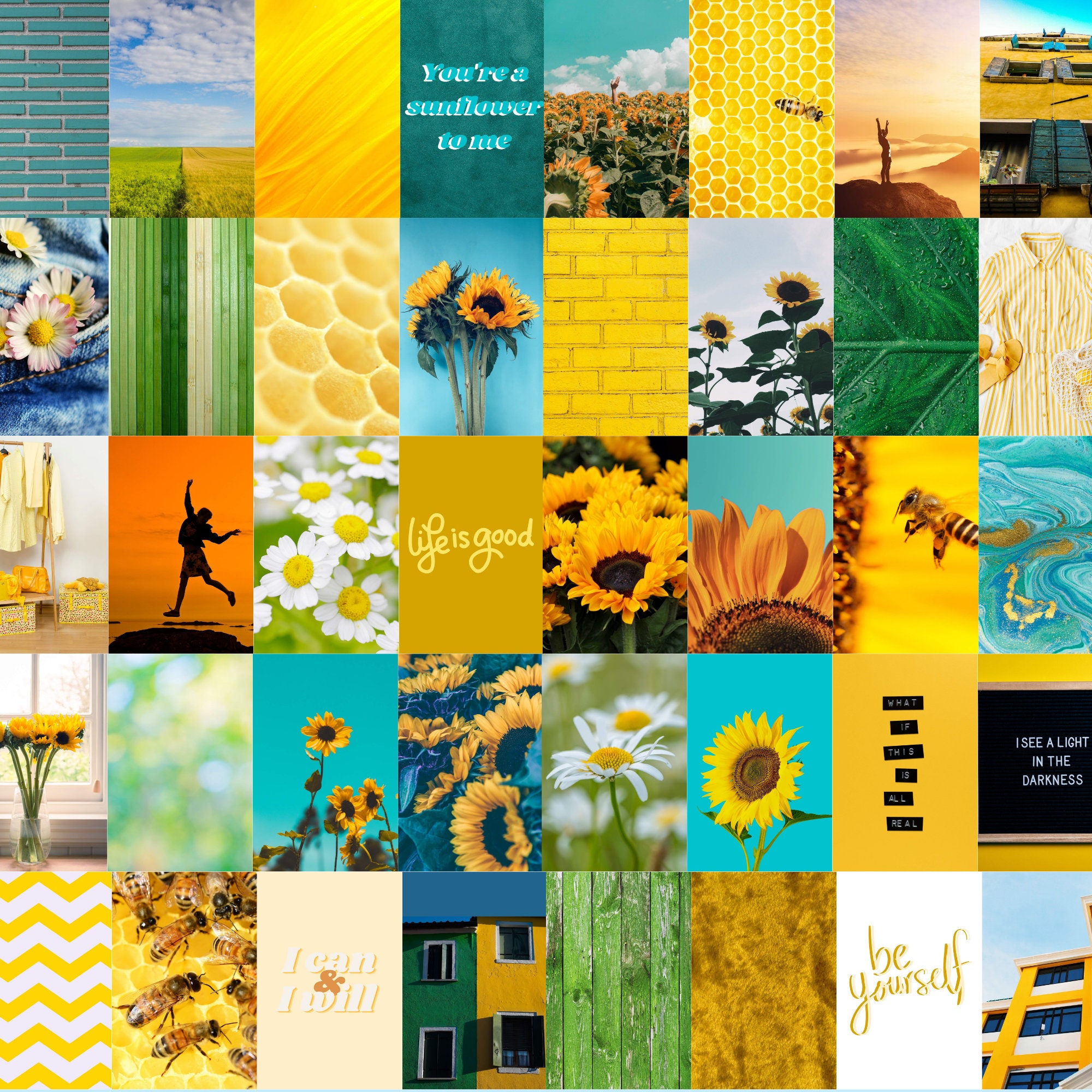 Happy Sunflower Wall Collage 50 photos Room Aesthetic Etsy