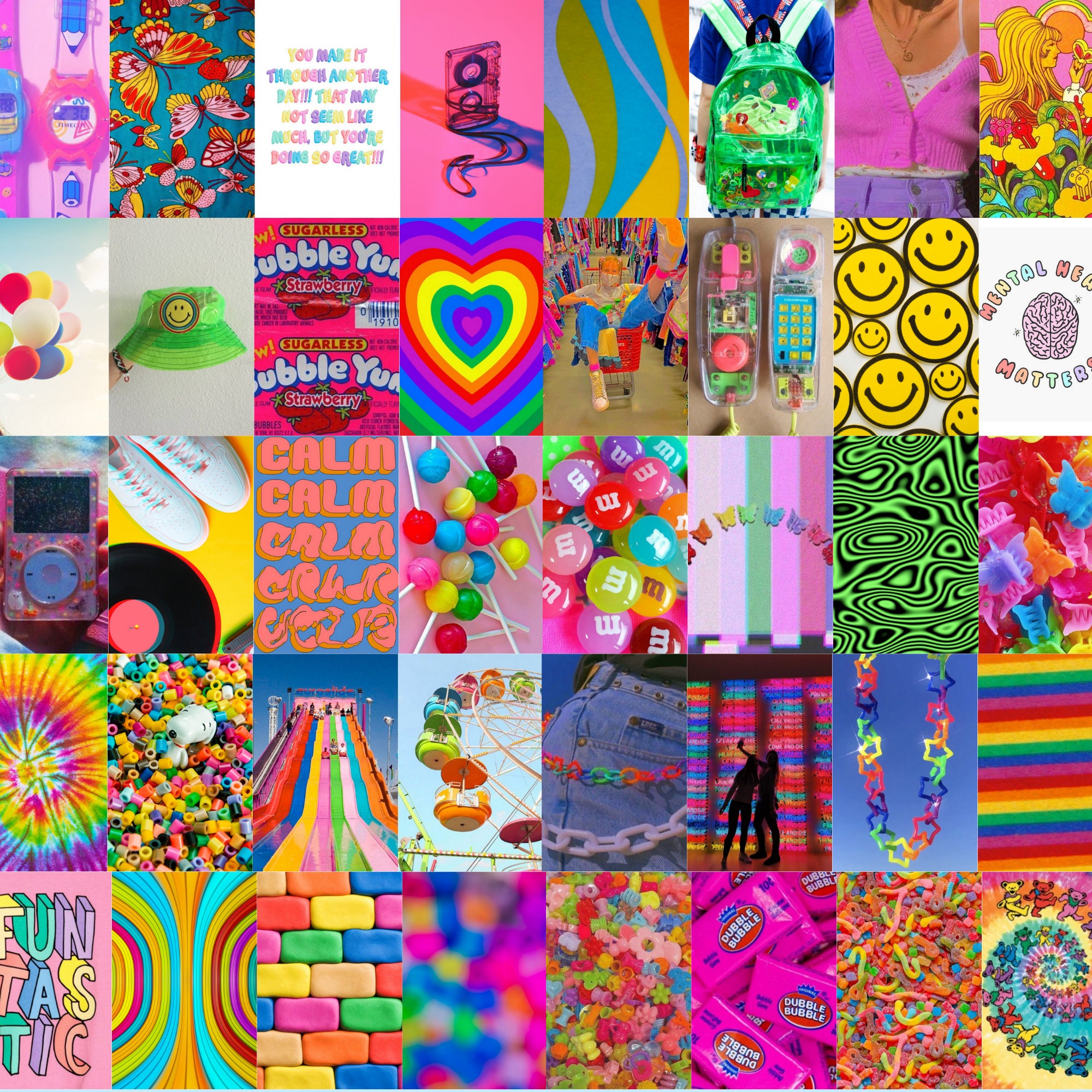 Colorful Kidcore Wall Collage 50 photos Room Aesthetic Etsy