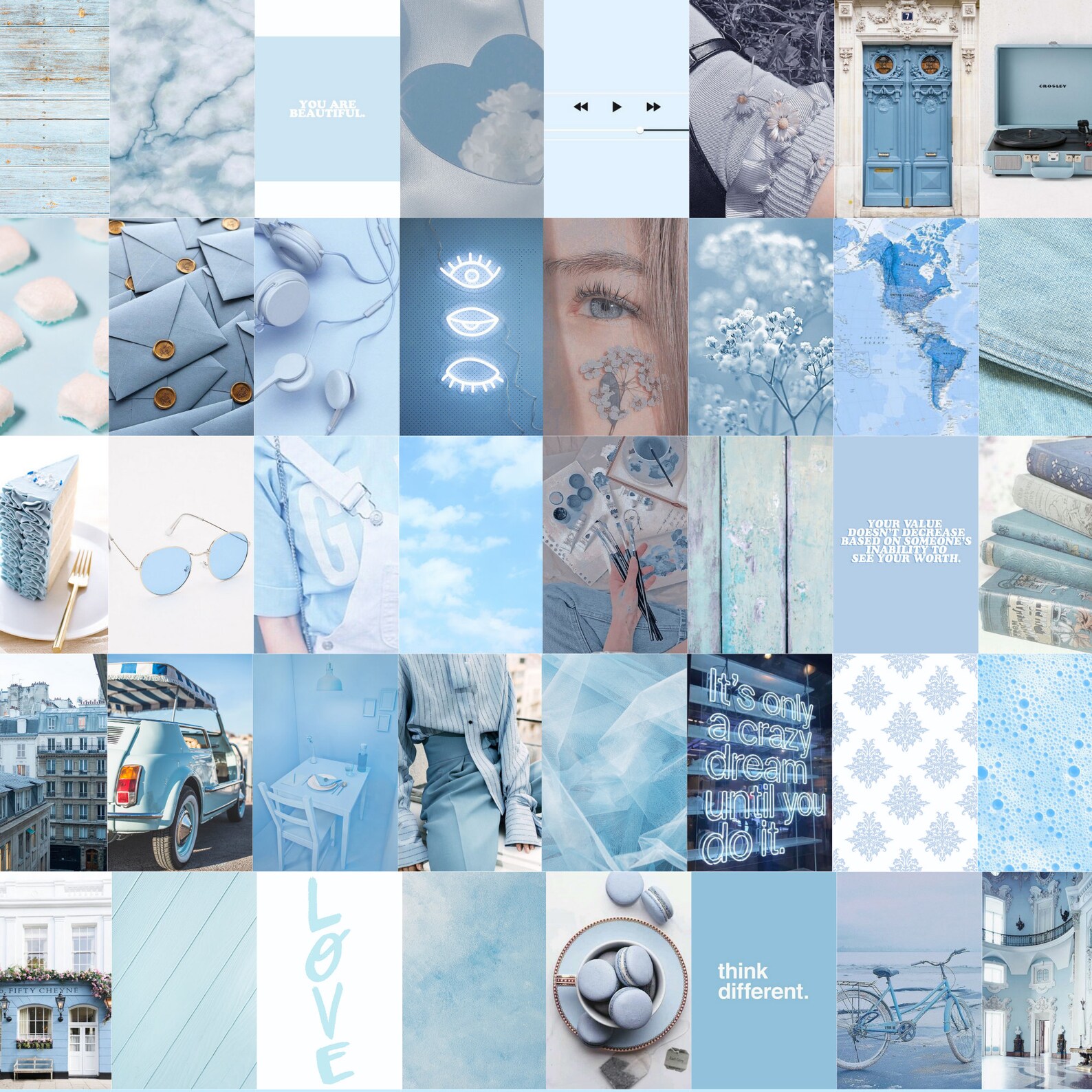 Baby Blue Wall Collage 50 photos Room Aesthetic Wall Art Etsy