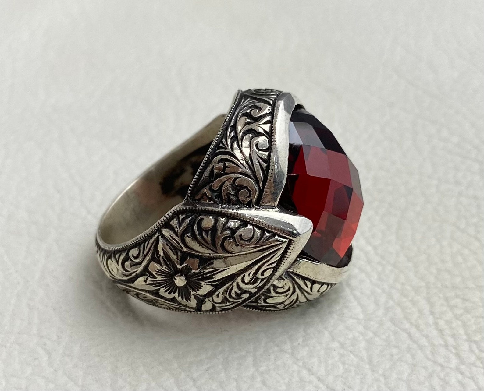 Garnet Mens Ring Handmade Silver Ring Garnet Stone Ring - Etsy UK