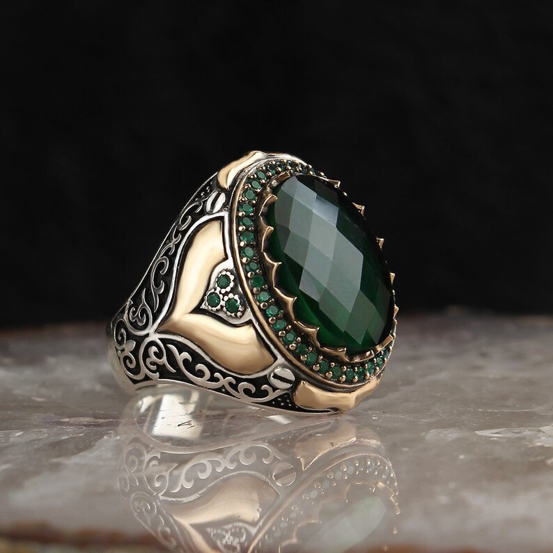 Emerald Ring Sterling Silver Emerald Jewelry Gift for Husband Handmade Silver Ring Gift Emerald Ring Men 925 Silver Emerald Ring