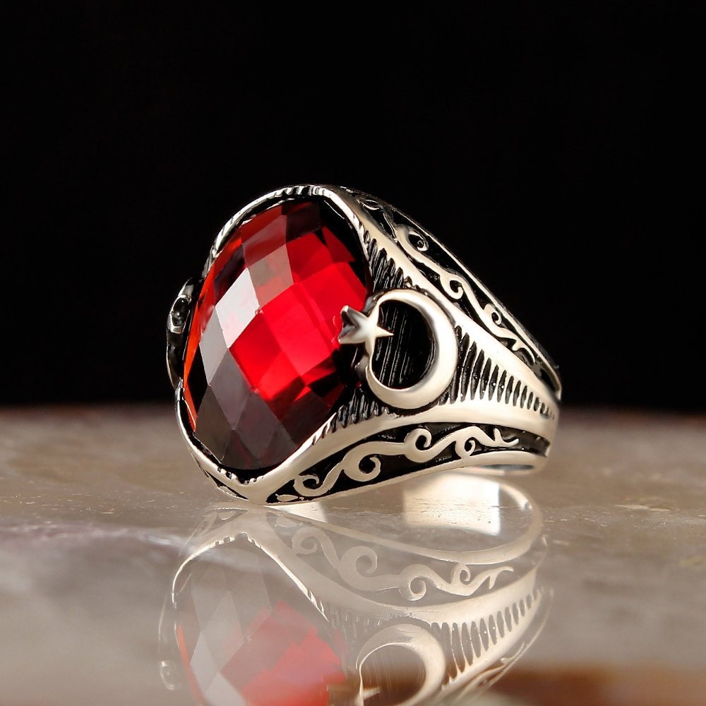 Garnet Mens Ring Handmade Silver Ring Garnet Jewelry Garnet Stone Ring Men Gift for Husband Gift 925 Silver Garnet Ring