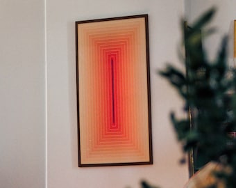 Unique Print Vasarely style 70s era Kinetic art - Italian Walnut Frame Limited edition only one produce by studio Jacamar Paris - 105x56 cm