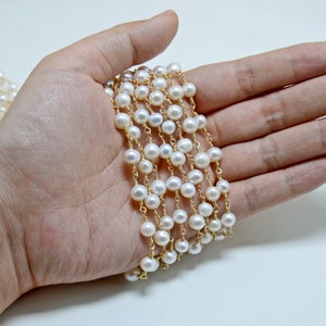 White Freshwater Pearl Beads, 14k Gold Filled Wire Wrapped, Unfinished Chain for Jewelry Making Supply Wholesale Bulk Roll