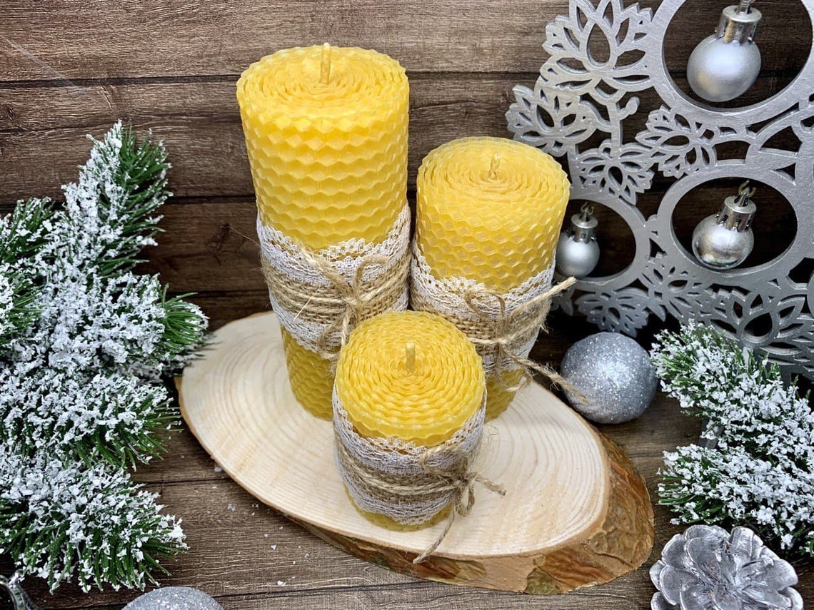 Set di cera d'api naturale pura di 3 candele candele a Etsy Set di cera d'api naturale pura di 3 candele candele a Etsy