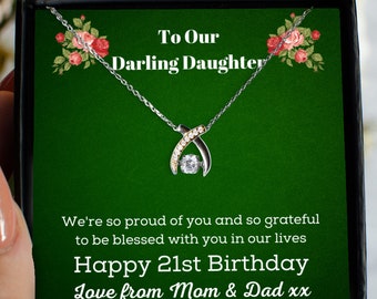 21st birthday gift, Wishbone Necklace, For Daughters 21st Birthday, From Mom And Dad, message card jewelry,