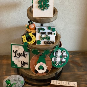 St. Patricks Day tier tray set, shamrocks, gnome, horseshoe, tier tray decor, mini signs, clover