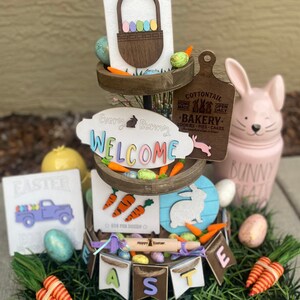 Easter bunny tier tray, easter tier tray, carrot, farmhouse decor, Rae Dunn decor, 3D wood sign, Easter basket, tiered tray easter decor