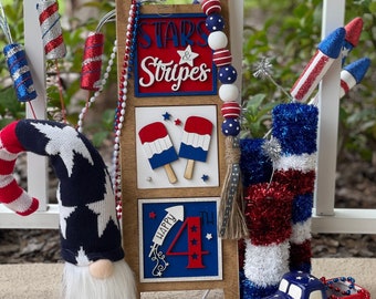 Interchangeable Home Decor - Leaning Ladder - Patriotic - 4th of July - Firework Stand - Independence Day - Tier Tray Decor