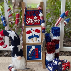 Interchangeable Home Decor - Leaning Ladder - Patriotic - 4th of July - Firework Stand - Independence Day - Tier Tray Decor