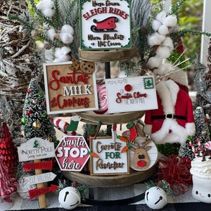 Santa tier tray decor, Santa and reindeer tier tray decor, cookies for Santa, Christmas tier tray decor, sleigh rides