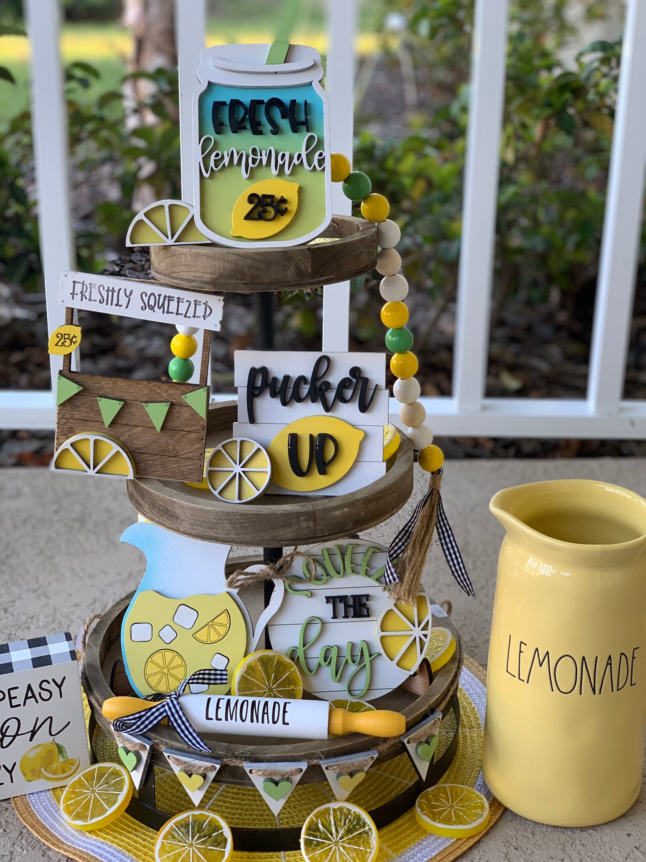 Lemonade tier tray set, lemon decor, lemonade, tier tray set, mini wo…