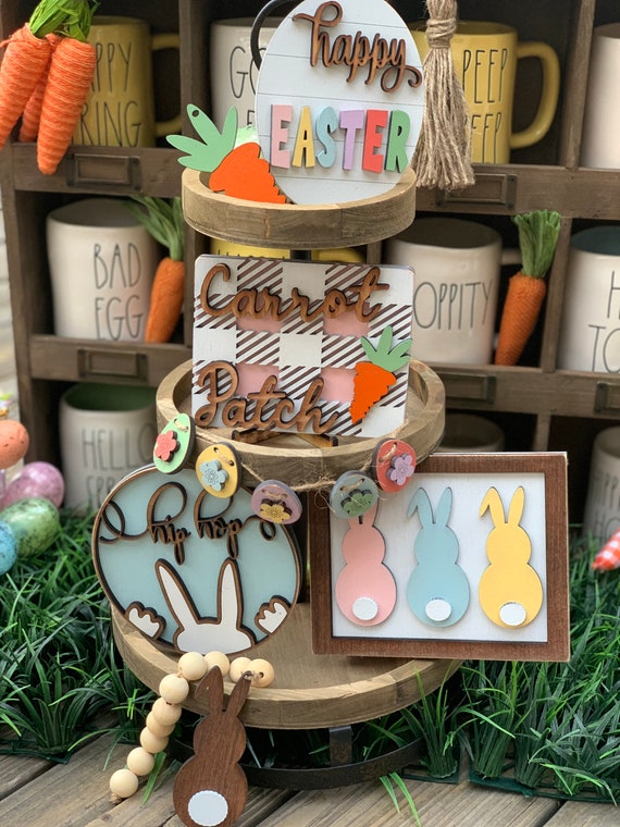 Easter Beaded Carrot Trio Tiered Tray D\u00e9cor