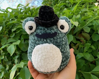 Crochet Frog Plushie | Velvet Crochet Frog With Hats, Chunky Crochet Frog, Strawberry Crochet Frog | Designs by Anaya Thamar